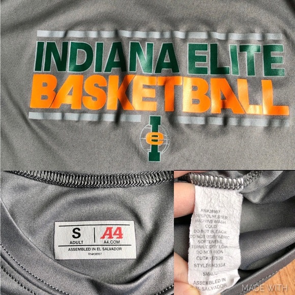 INDIANA ELITE BASKETBALL Shirt Short Sleeve Gray Small Men’s Fits like Boy’s XL - Picture 3 of 16